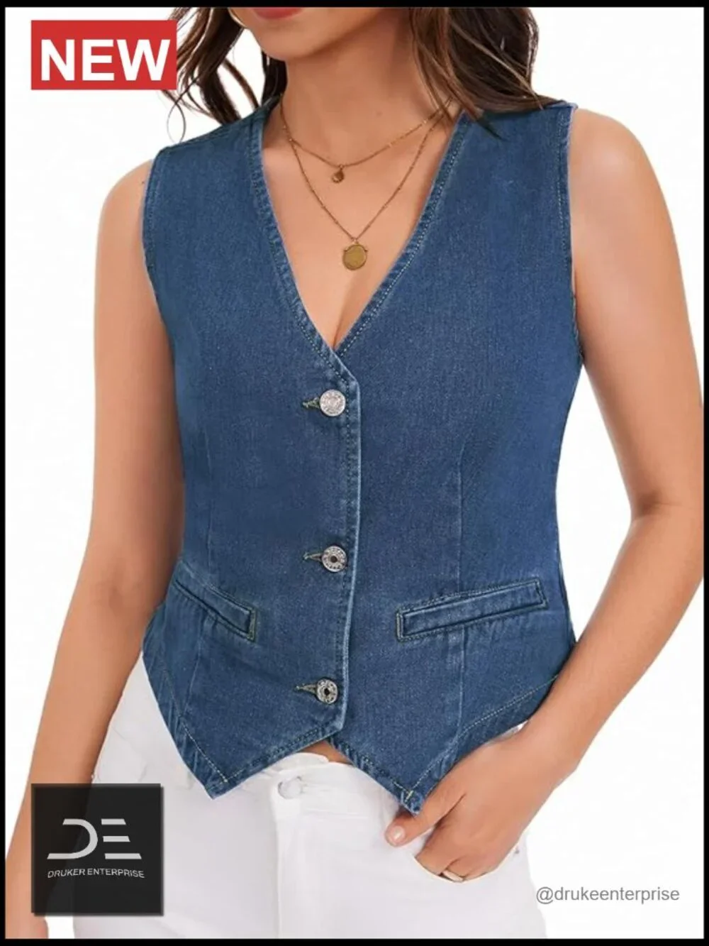 Y2K Sleeveless V-Neck Button Down Denim Vest Crop Top